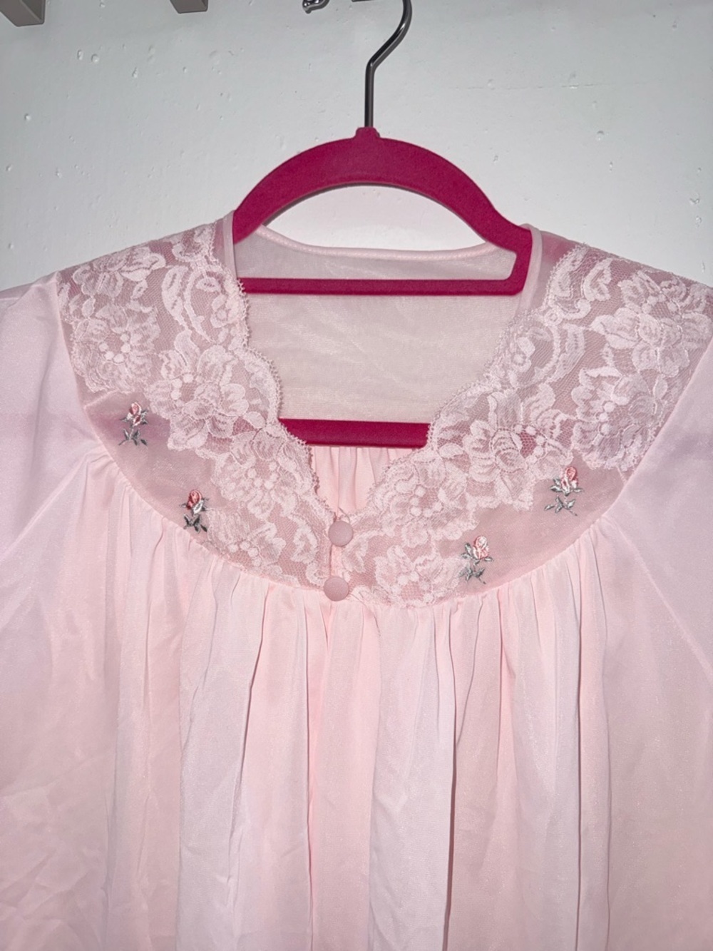 vintage Shadowline pastel pink nylon bed jacket featuring lace trim M - Picture 3 of 6